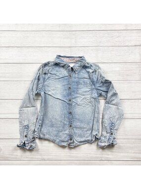 Forever 21 Girls Denim Button Up Shirt Long Sleeve Acid Wash 13-14